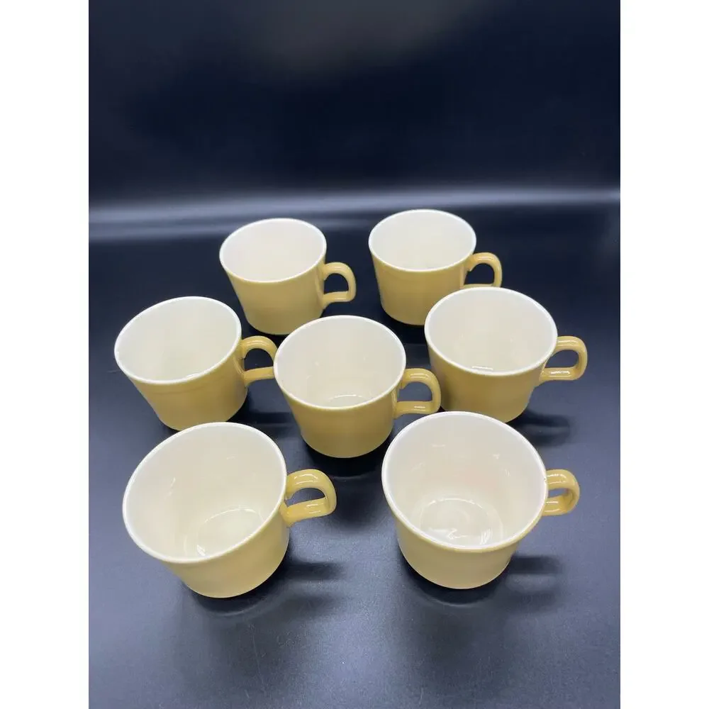 Vintage Mid Century Modern MCM Set of 7 Gold Coffee Cups Mugs